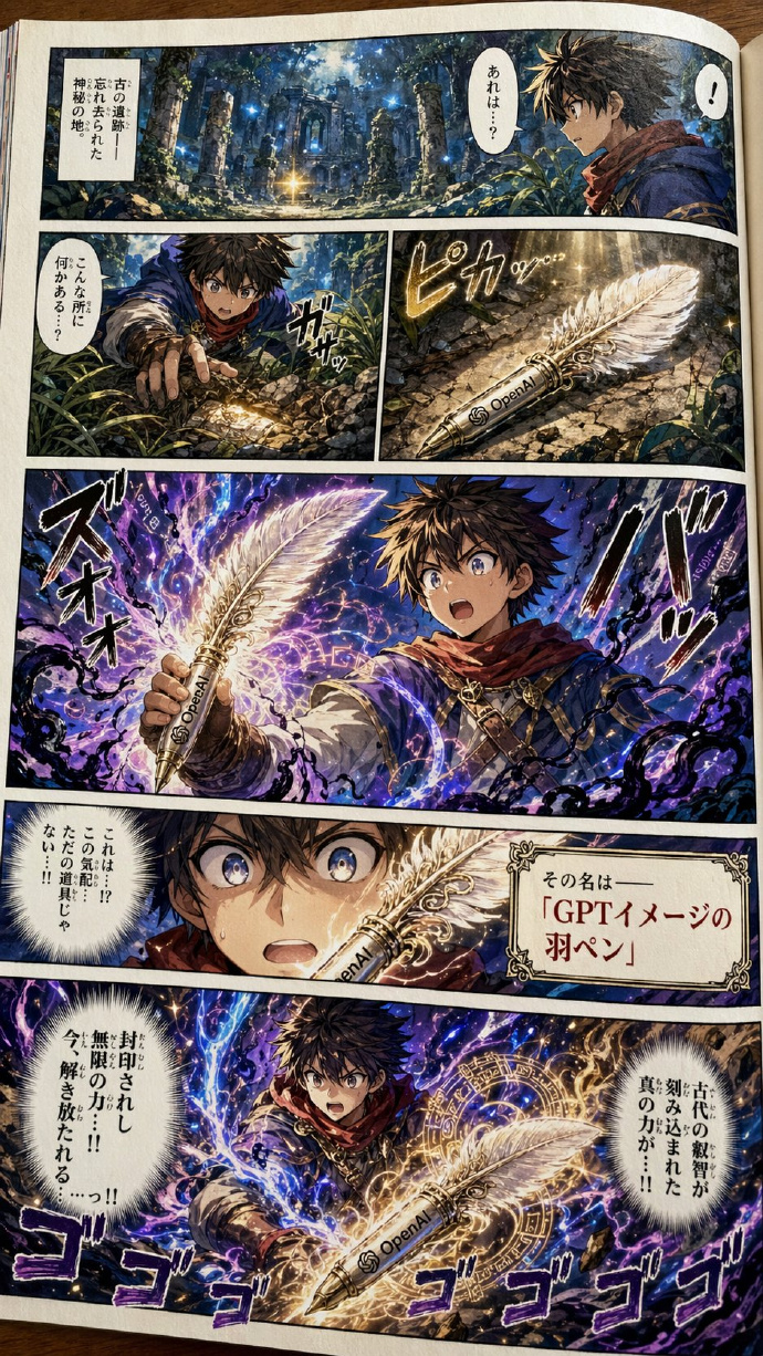 Japanese shonen manga magic quill prompt example