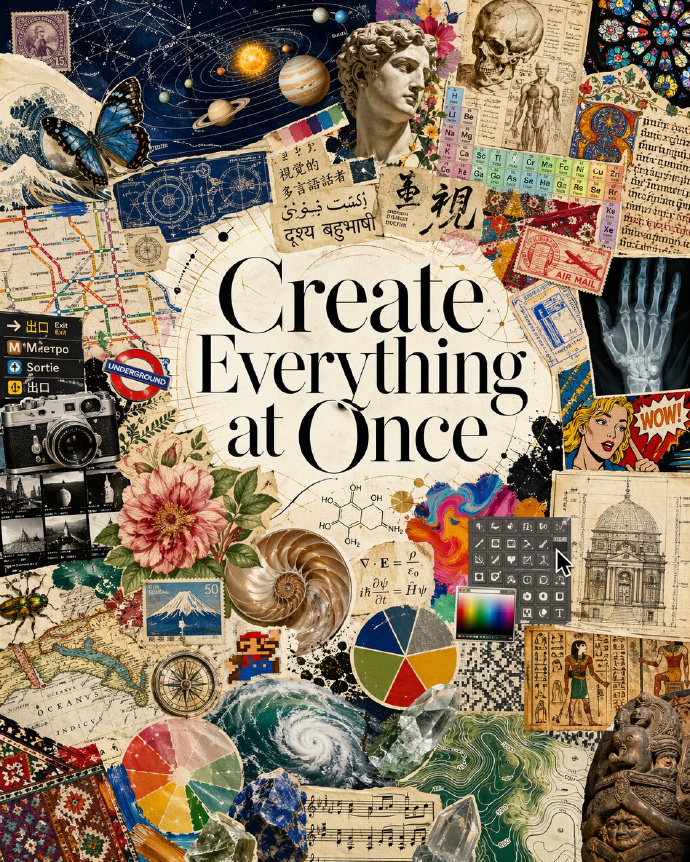 Visual polyglot magazine page prompt example