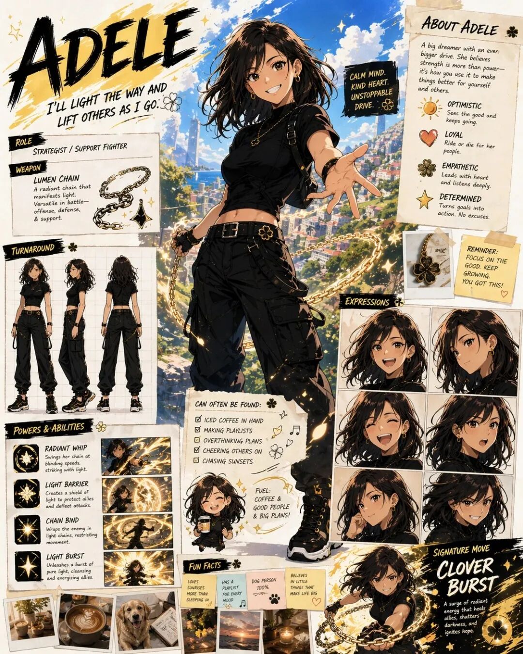 Adele anime character sheet prompt example