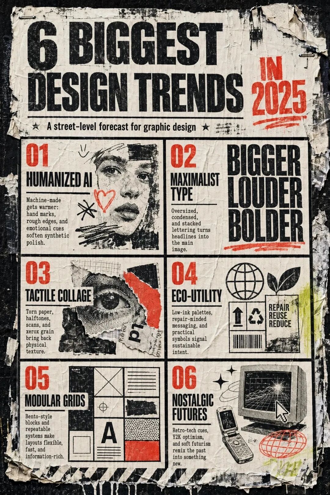 Six design trends 2025 mural poster prompt example