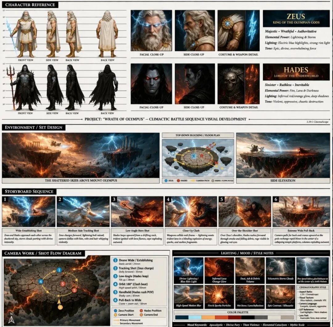 Smart Shot Zeus vs Hades storyboard prompt example