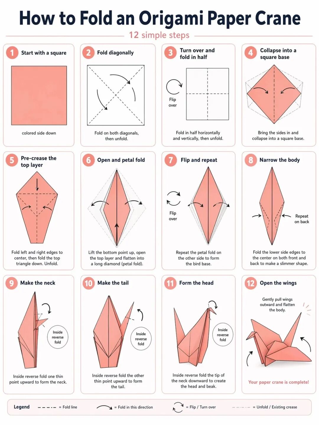 Origami crane folding guide prompt example