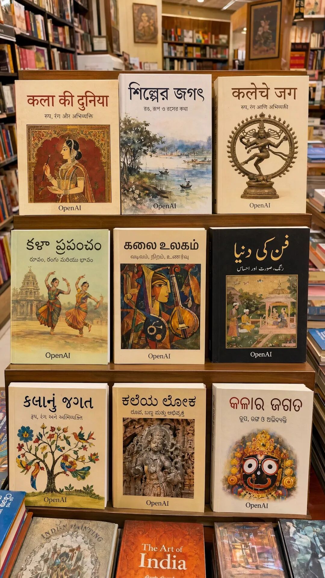 Indian bookstore nine-language covers prompt example